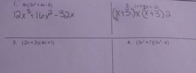 Solved 1. 4x13x² + 4x-8) 2. (x+3)(x-2) 12x²162-32x (x+3)x | Chegg.com
