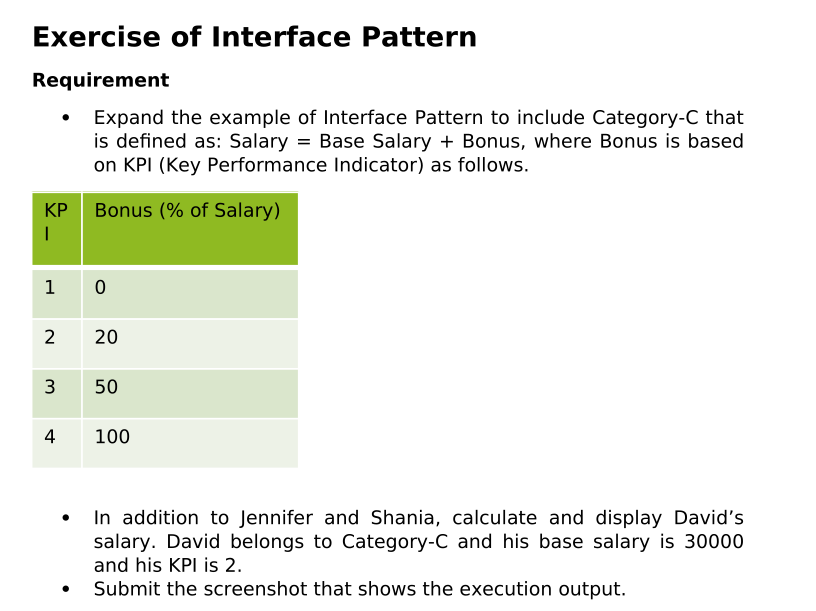 Solved Exercise of Interface Pattern Requirement Expand the | Chegg.com