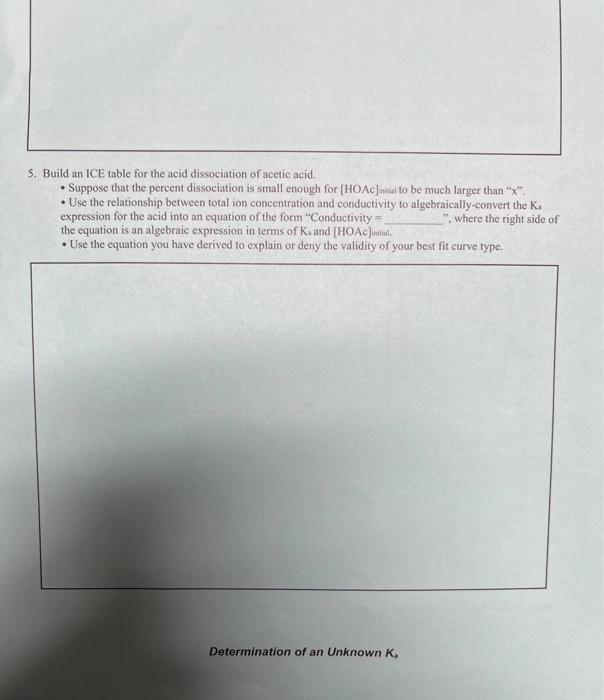 Solved . 5. Build an ICE table for the acid dissociation of