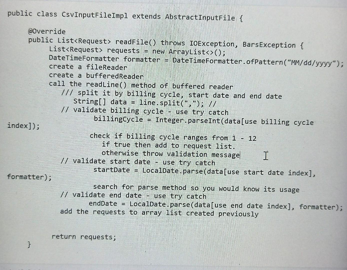 Solved public class CsvInputFileImpl extends | Chegg.com