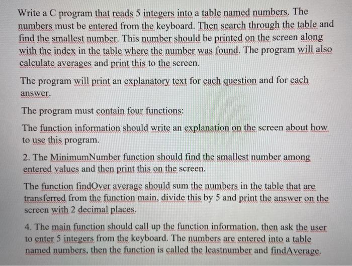 Solved Write a C program that reads 5 integers into a table | Chegg.com