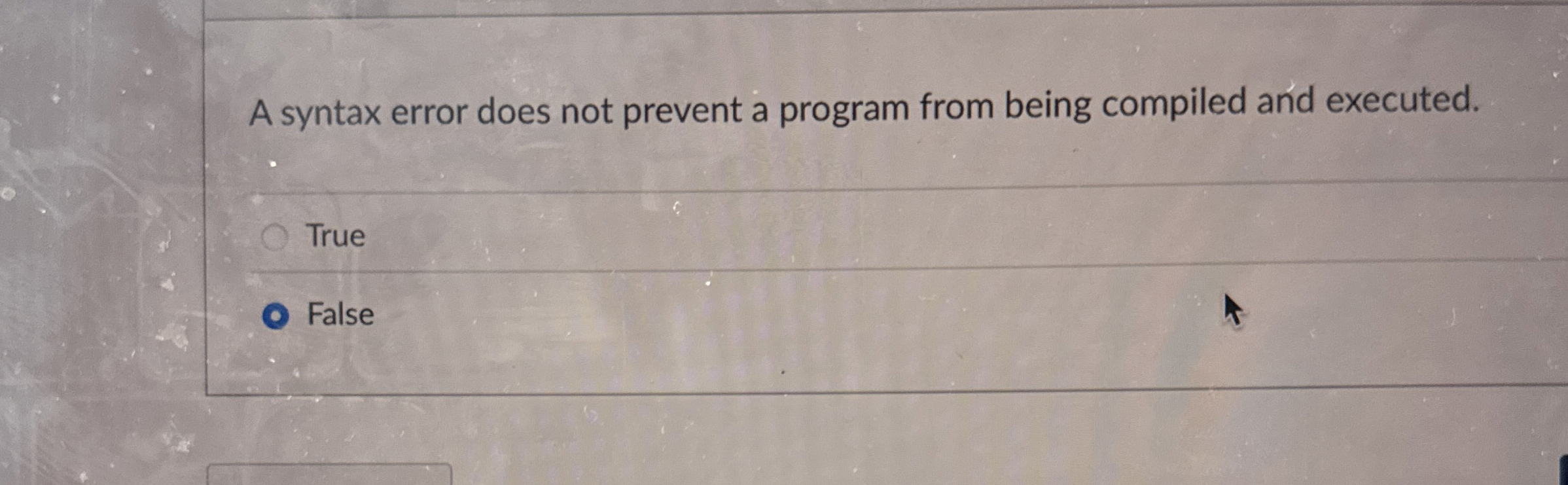 Solved A syntax error does not prevent a program from being | Chegg.com