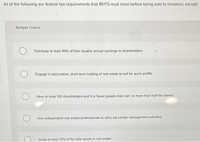 Solved All of the following are federal law requirements | Chegg.com