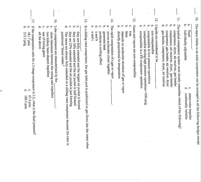 10. The stator blades in an axial compressor can be | Chegg.com