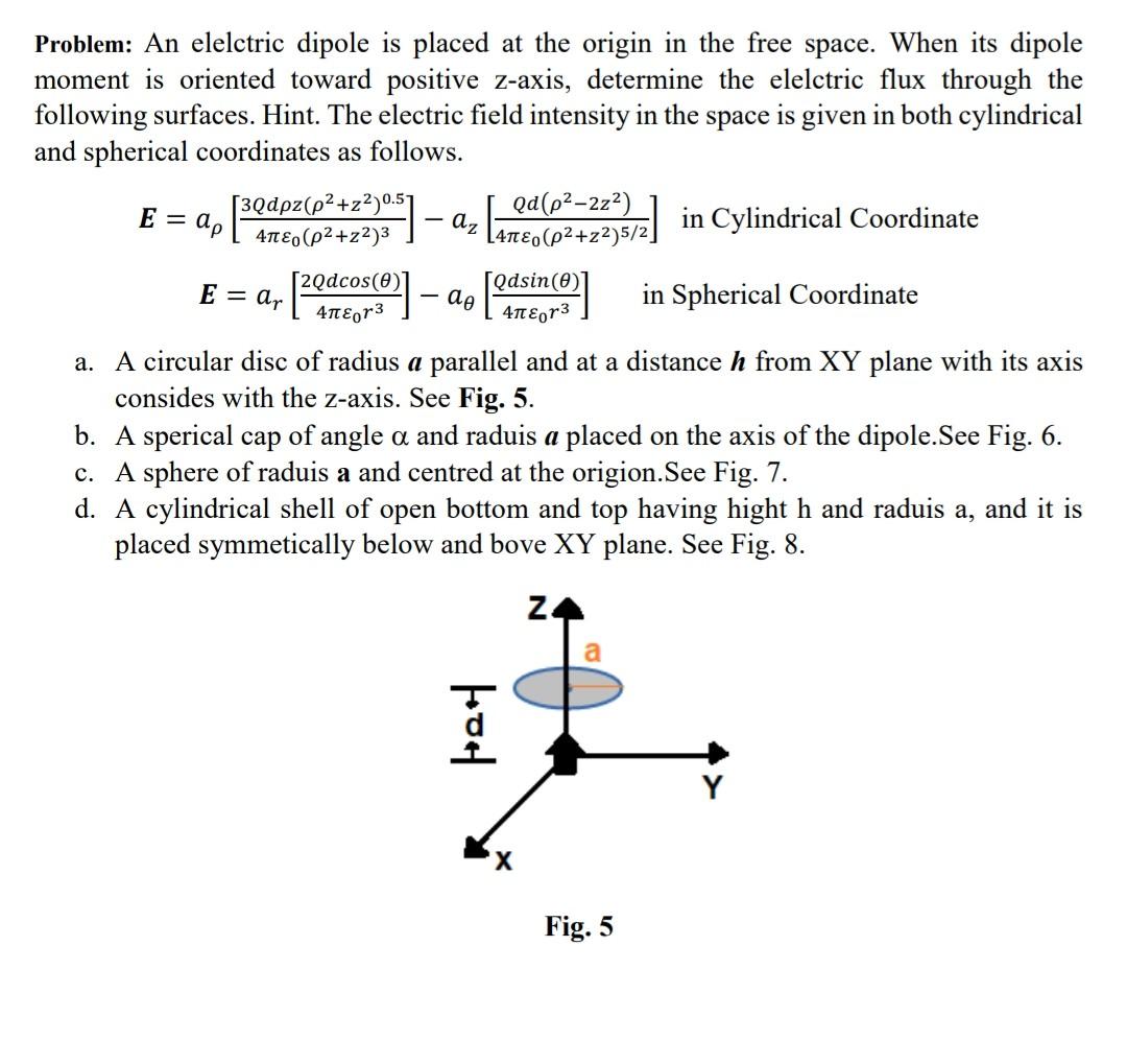 Solved Problem: An elelctric dipole is placed at the origin | Chegg.com