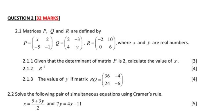 Solved 2.1 Matrices P,Q and R are defined by | Chegg.com