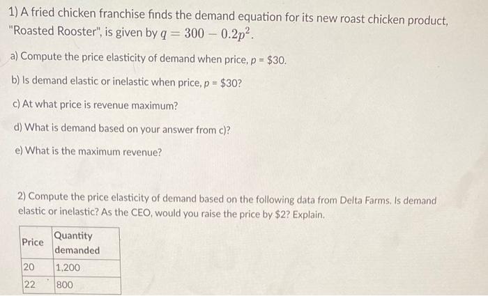 Solved 1) A fried chicken franchise finds the demand | Chegg.com