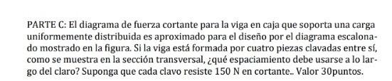 PARTE C: El diagrama de fuerza cortante para la viga en caja que soporta una carga uniformemente distribuida es aproximado pa