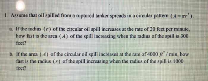 1 Assume That Oil Spilled From A Ruptured Tanker Chegg 1 Assume That Oil Spilled From A Ruptured Tanker Chegg