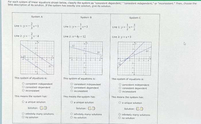 Solved For each system of linear equations shown below, | Chegg.com