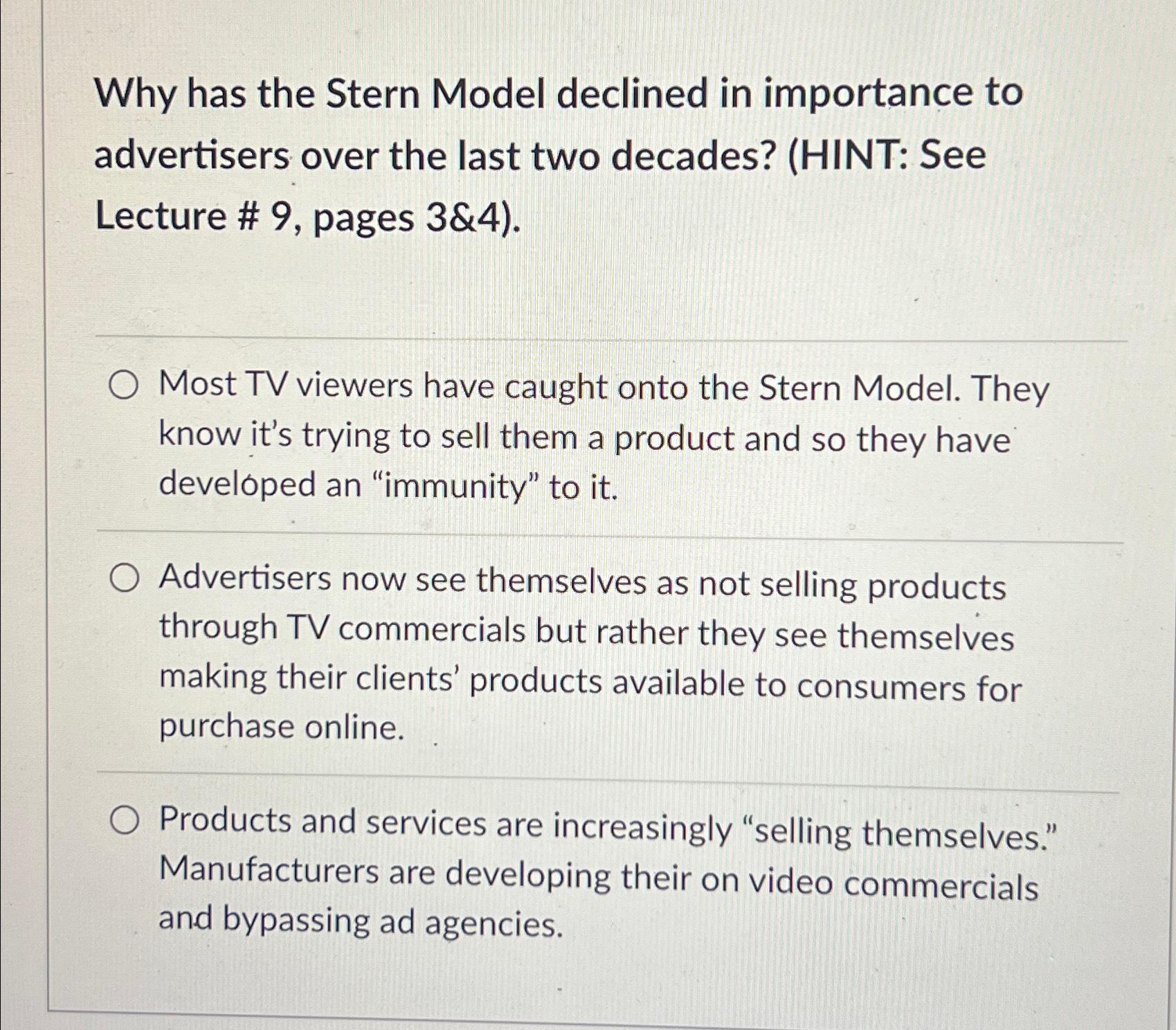Solved Why has the Stern Model declined in importance to | Chegg.com