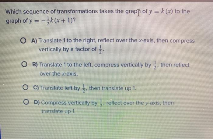 Solved Which sequence of transformations takes the graph of | Chegg.com