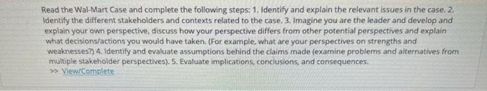 Solved Read the Wal-Mart Case and complete the following | Chegg.com