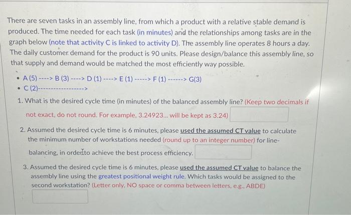 Solved There are seven tasks in an assembly line, from which | Chegg.com