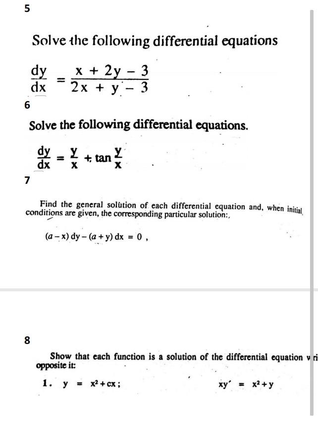 Solved 5 Solve The Following Differential Equations Dy Dx X Chegg Com