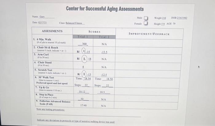 Center for Successful Aging Assessments
Mitile
Clase palasced fitness
Female