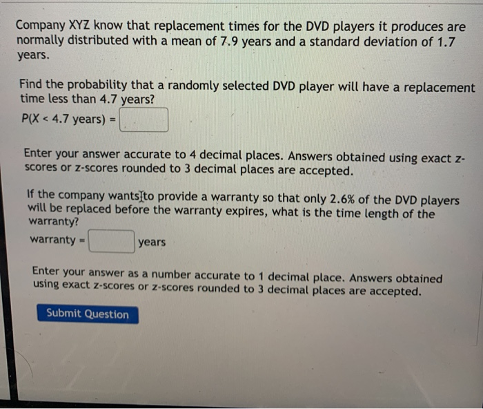 Solved Company Xyz Know That Replacement Times For The Dv Chegg Com