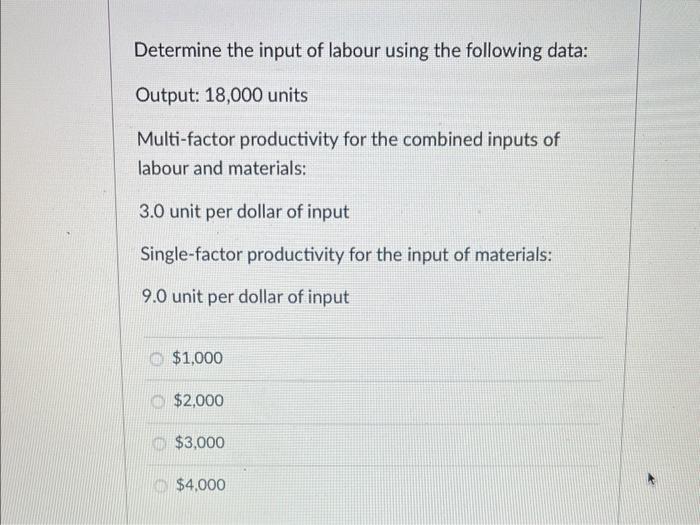 Solved Determine the input of labour using the following | Chegg.com