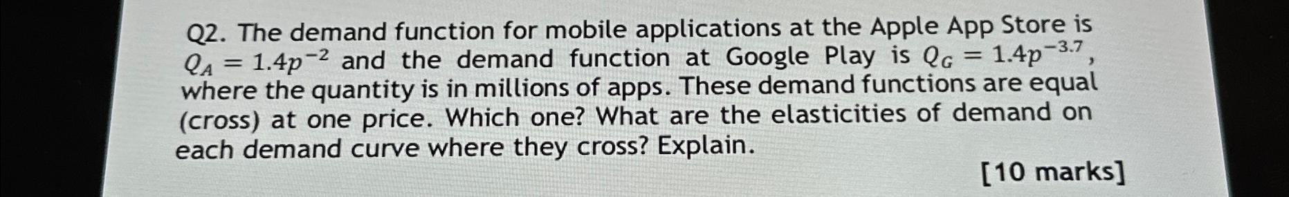 Solved Q2. ﻿The demand function for mobile applications at | Chegg.com