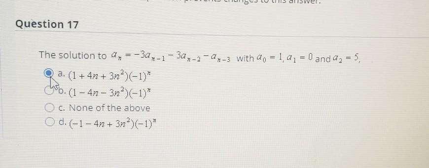 Solved Question 17 The solution to , = -34,- 1 - 3«,-2-4,-3 | Chegg.com