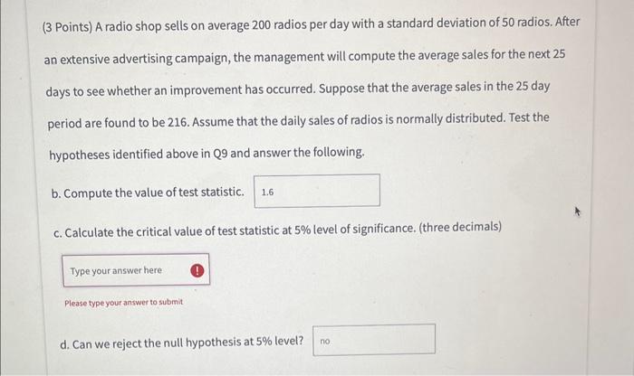 Solved (3 Points) A radio shop sells on average 200 radios | Chegg.com