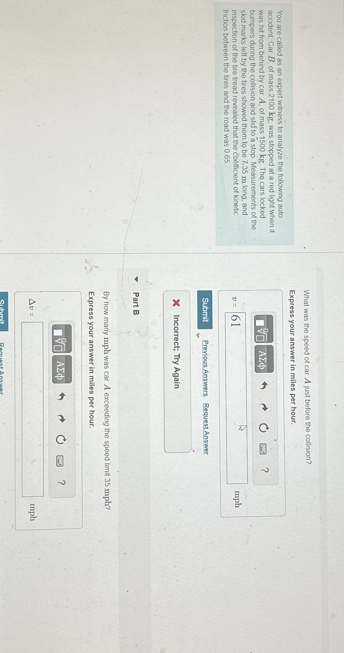 Solved What was the speed of car A just before the | Chegg.com