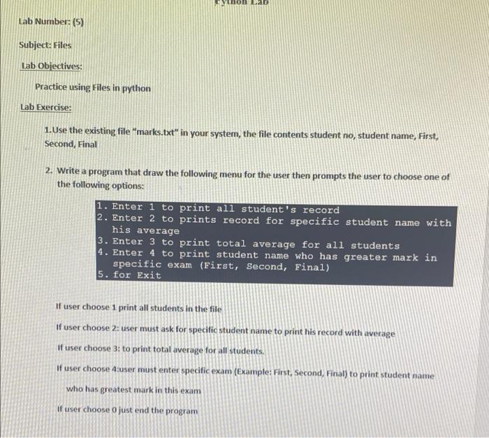 Solved Lab Number: (5) Subject: Files Lab Objectives: | Chegg.com