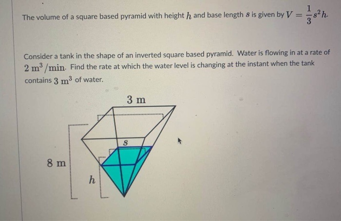 volume of a square pyramid with base edge s and height h