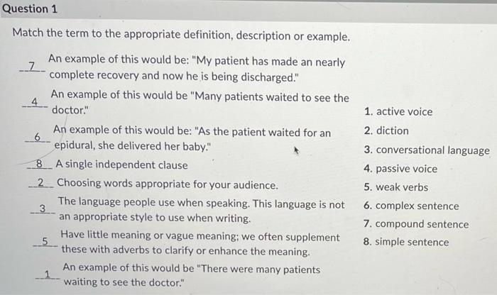 Match the term to the appropriate definition, | Chegg.com