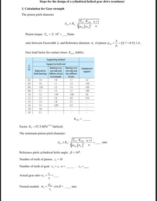 3. Calculation for Gear strength The pinion pitch