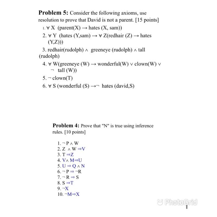 Problem 5 Consider The Following Axioms Use Reso Chegg Com