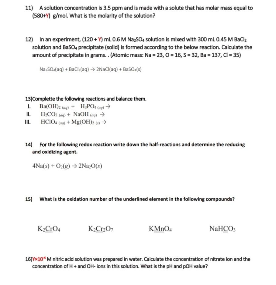 Solved 11) A solution concentration is 3.5ppm and is made | Chegg.com