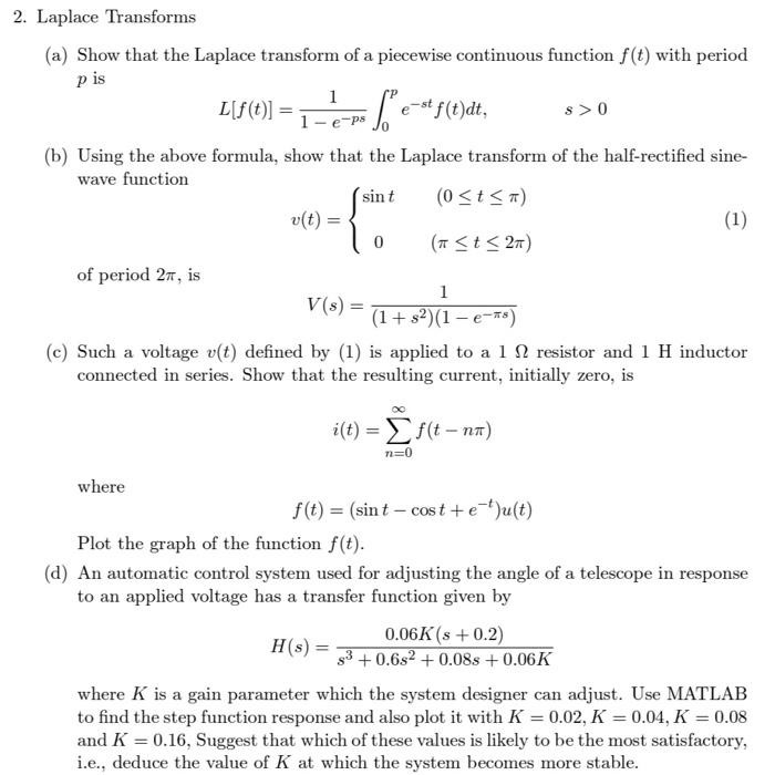 2 Laplace Transforms A Show That The Laplace Chegg Com