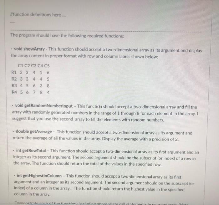 Solved OR (2) 2D Array Processing Program: Write a modular | Chegg.com