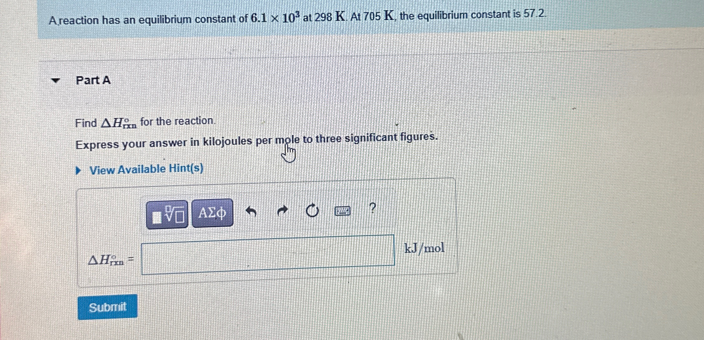 Solved A reaction has an equilibrium constant of 6.1×103 ﻿at | Chegg.com