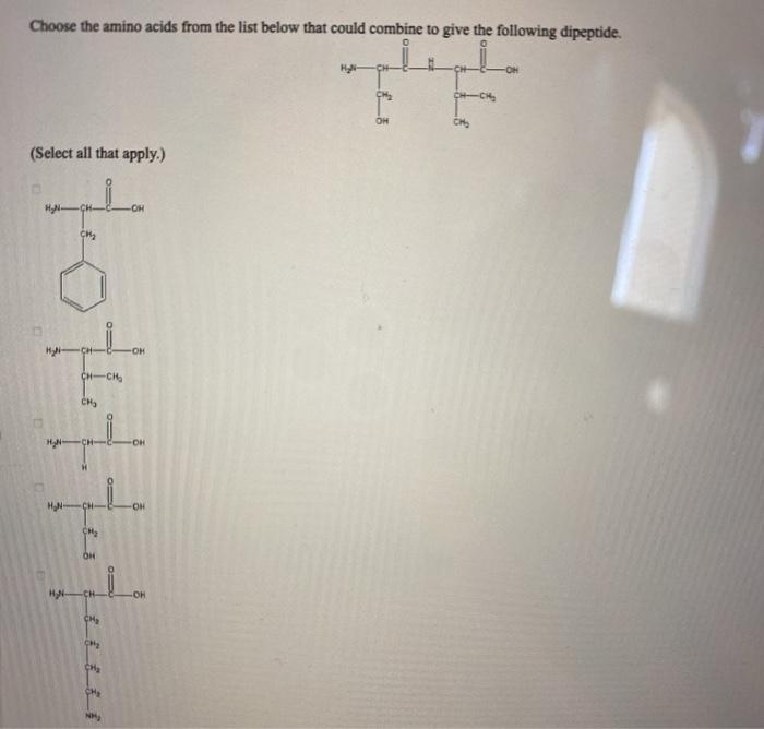 Solved Choose the amino acids from the list below that could | Chegg.com