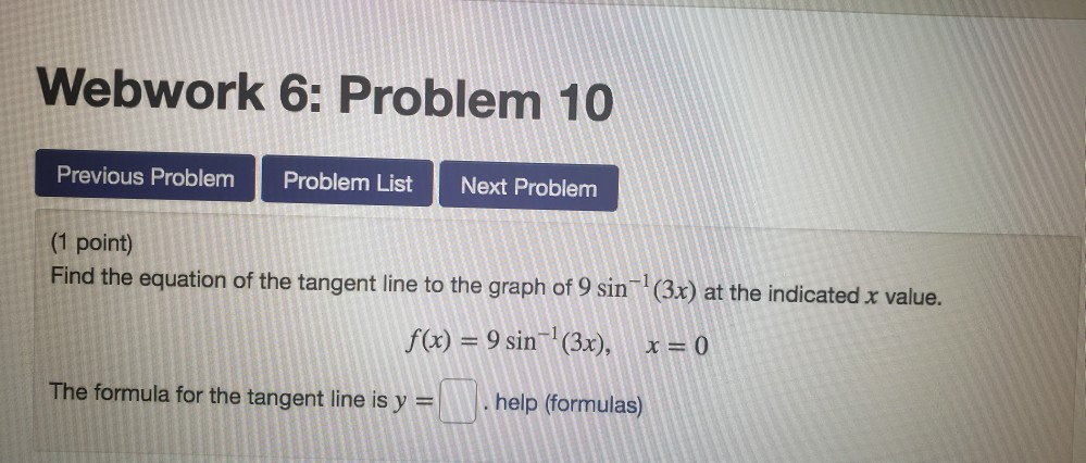 Solved Webwork 6: Problem 10 Previous Problem Problem List | Chegg.com