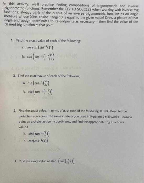 Solved In this activity. we'll practice finding compositions