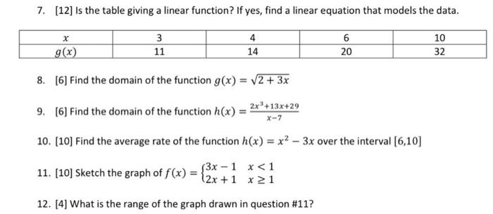 Solved 7. [12] Is the table giving a linear function? If | Chegg.com