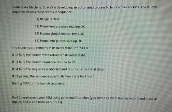 Solved Finite State Machine: SpaceX is developing an | Chegg.com