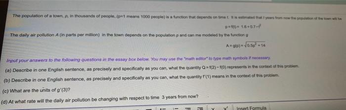 Solved The population of a town in thousands of people.co1 | Chegg.com