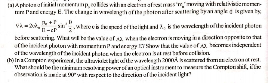 Solved (a) A photon of initial momentum p, collides with an | Chegg.com