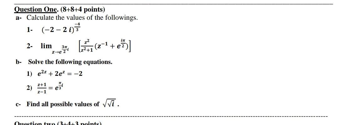 Solved Question One. (8+8+4 points) a- Calculate the values | Chegg.com