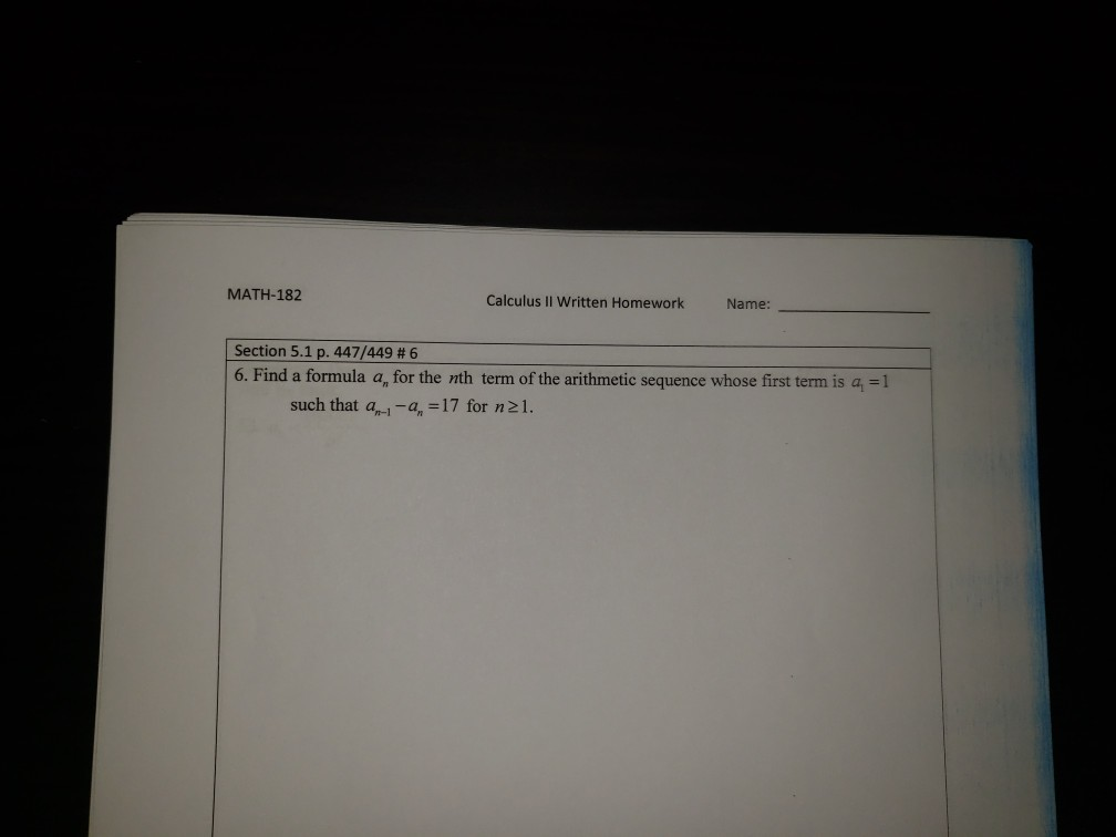 Solved MATH-182 Calculus II Written Homework Name: Section | Chegg.com