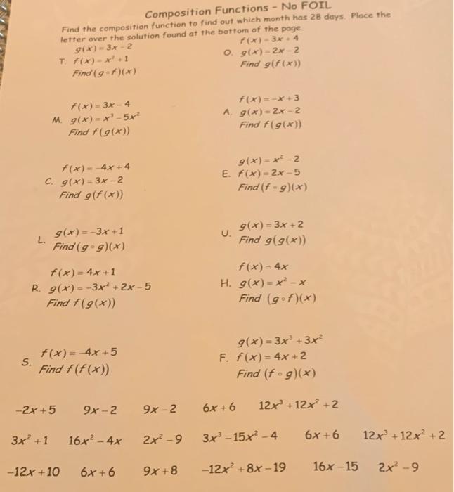 Solved Composition Functions No FOIL Find the composition