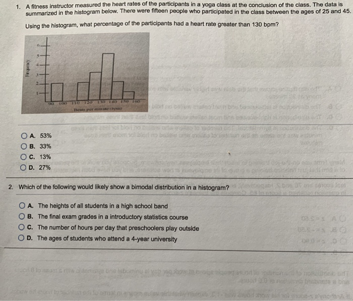 Solved 1. A fitness Instructor measured the heart rates of | Chegg.com