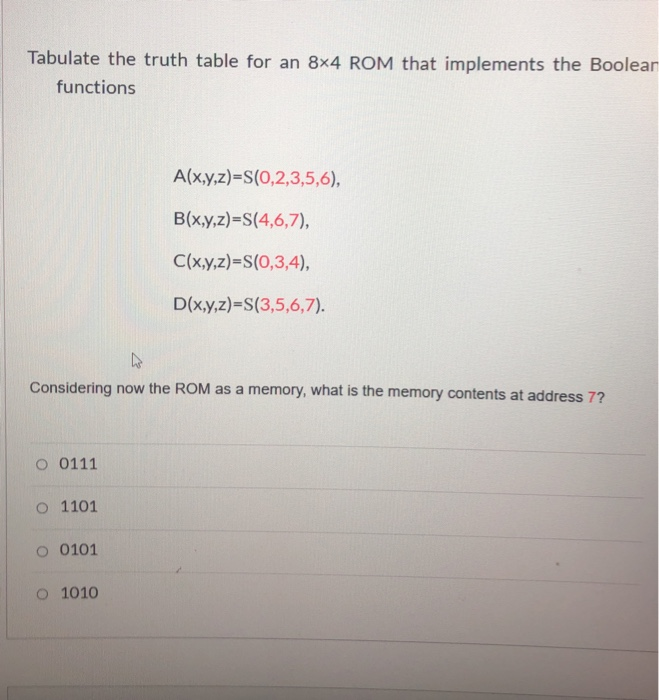 Solved Tabulate the truth table for an 8x4 ROM that | Chegg.com