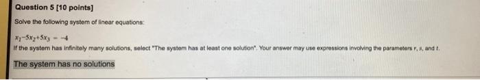 Solved Question 5 [10 points) Solve the following system of | Chegg.com