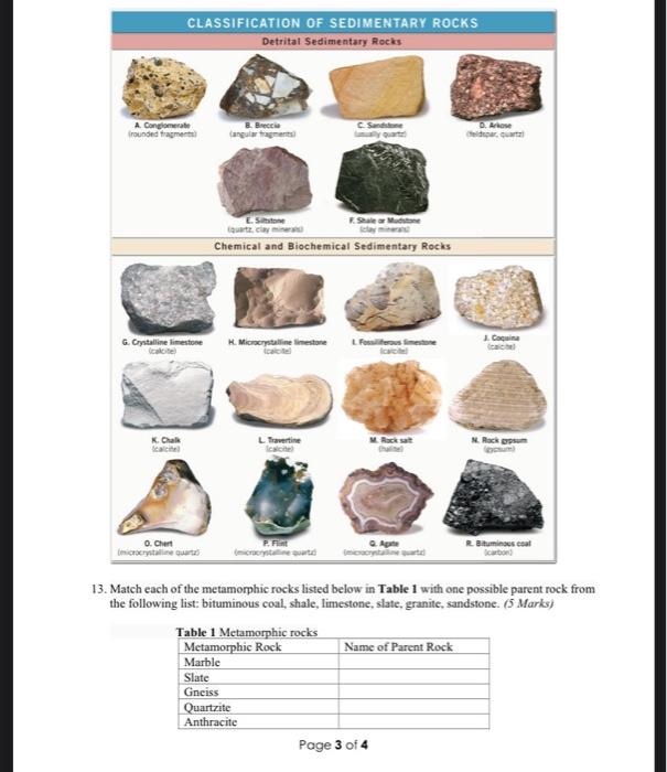 sedimentary rock types list