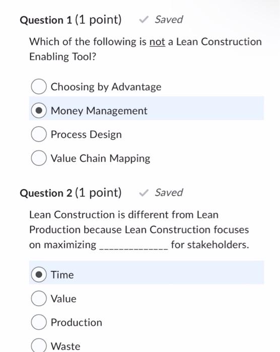 Solved Which of the following is not a Lean Construction | Chegg.com